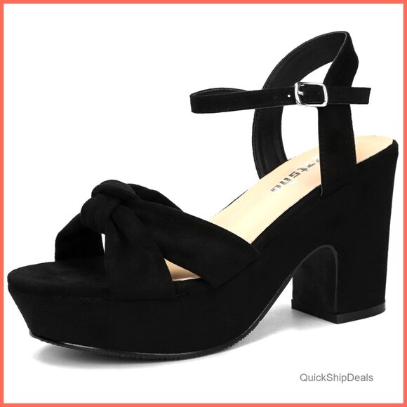 Suede Platform Heels Ankle Strap Sandals Peep Toe Wedges Chunky Heel